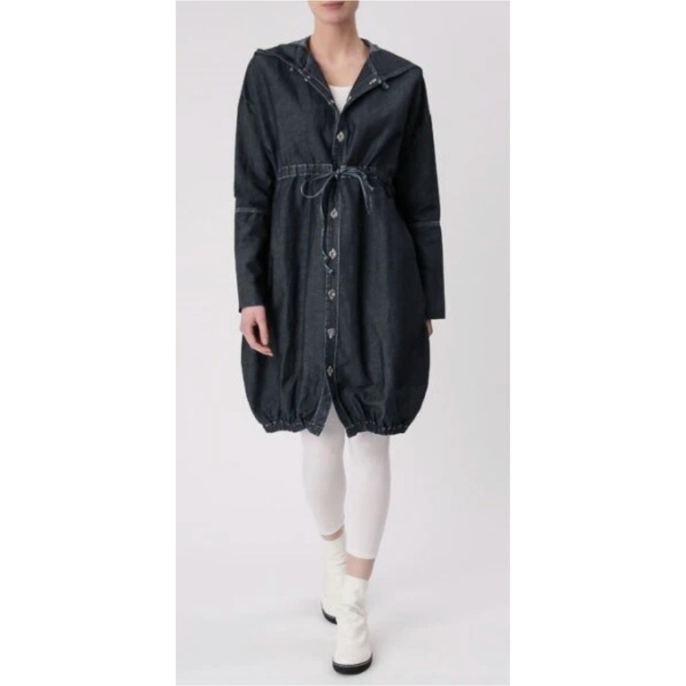 Sarah Pacini Chambray Denim Hooded Jacket Anorak Duster Lagenlook NWT Sz T1